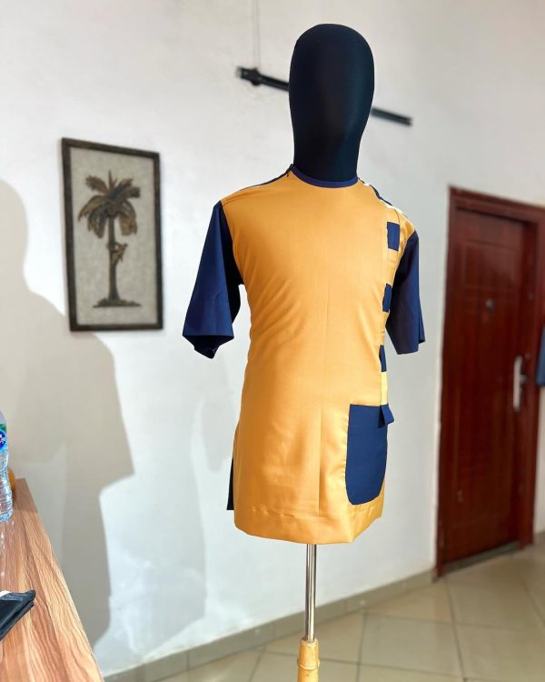 Bronze Kaftan with Navy Blue Detailing – Strength in Contrast, Royal in Form