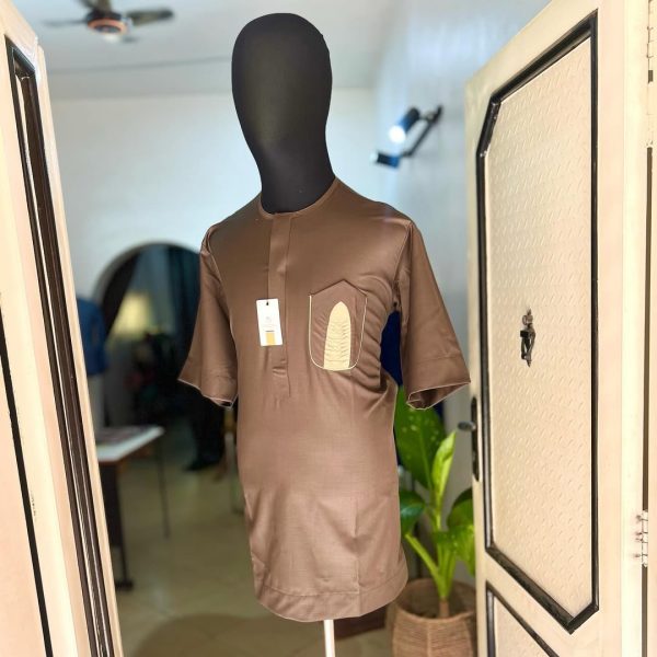 7-Star Brown Cashmere Kaftan with Cream Detailing – Grounded in Strength, Finished with Grace