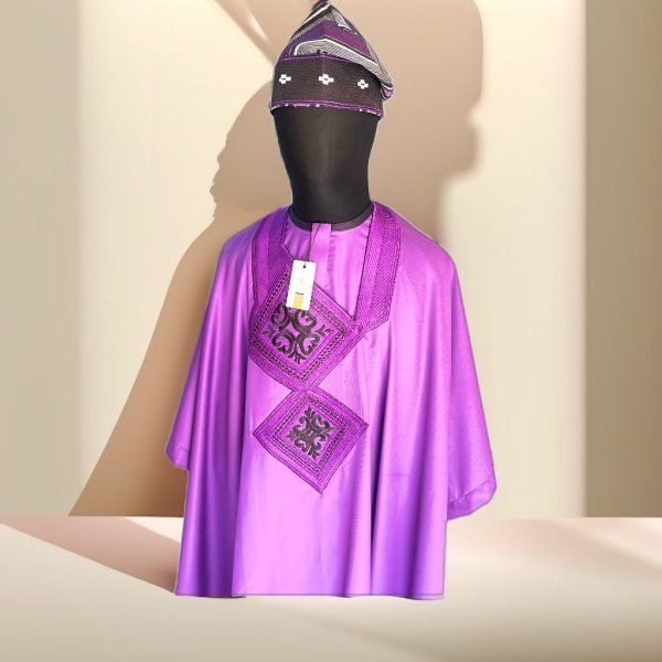 Purple Agbada with Detailed Embroidery & Matching Fila – Royal Depth, Divine Detailx