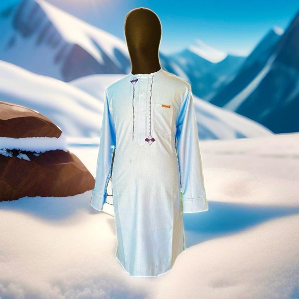 Sky Blue Kaftan with Black Detailing – Calm Elegance, Bold Edges