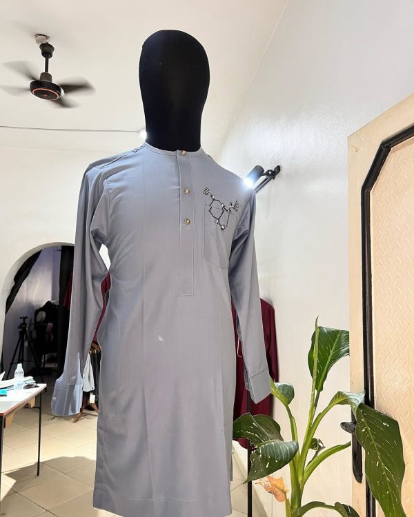Grey Kaftan with Black Detailing & Fancy Buttons – Subtle Power, Styled Precision